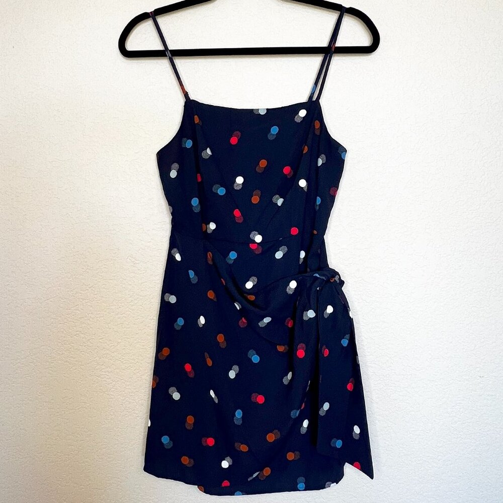 LUSH Slip Dress XS Navy Polka Dot Faux Wrap Mini Dress